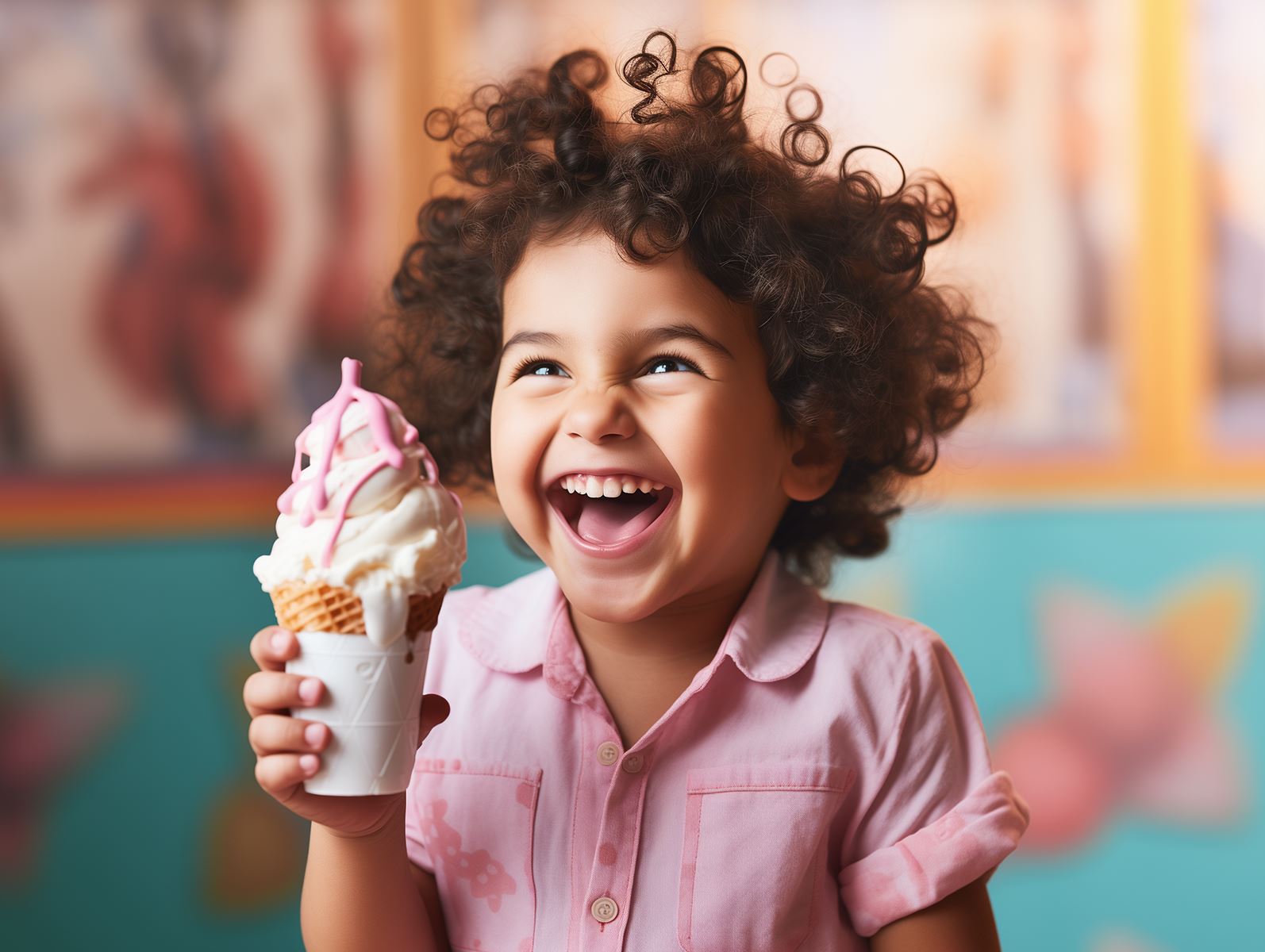 a happy child eating icecream